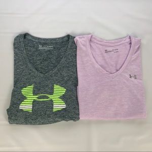 Lot (2) Under Armour Loose Fit Heatgear V Neck Tee